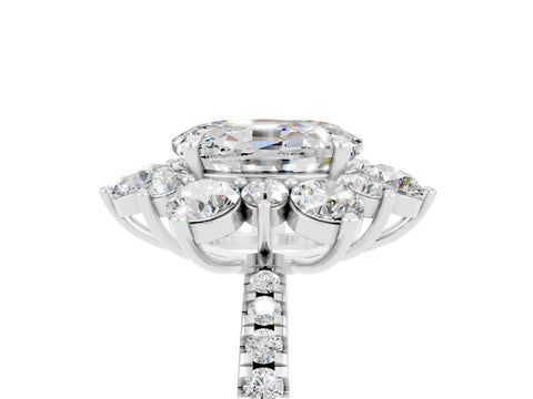 White gold Oval Cut Cut Diamond Floral Halo Pave Band with Prong Setting_5