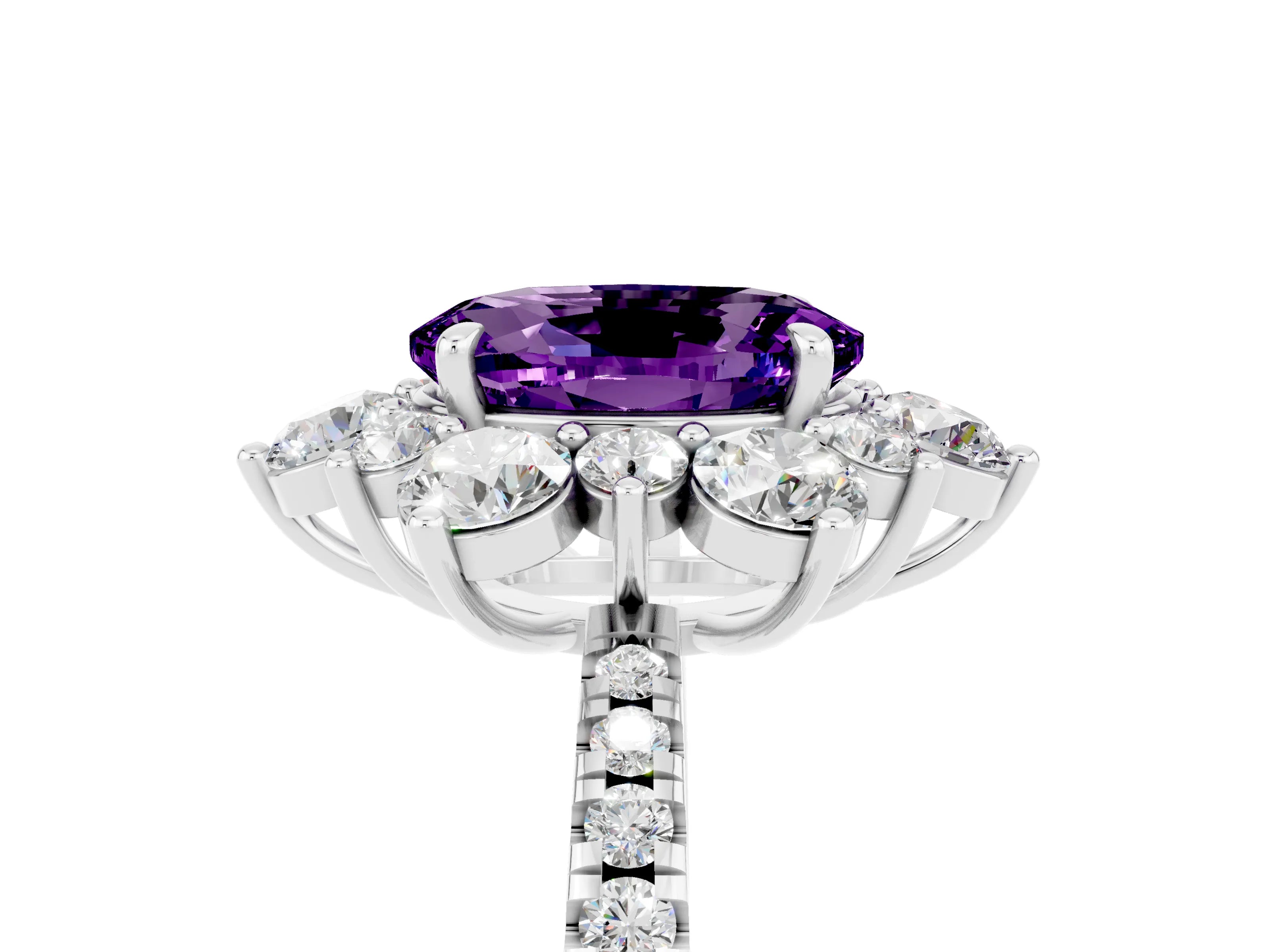 White gold Oval Cut Cut Diamond Floral Halo Pave Band with Prong Setting_5