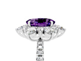 White gold Oval Cut Cut Diamond Floral Halo Pave Band with Prong Setting_5