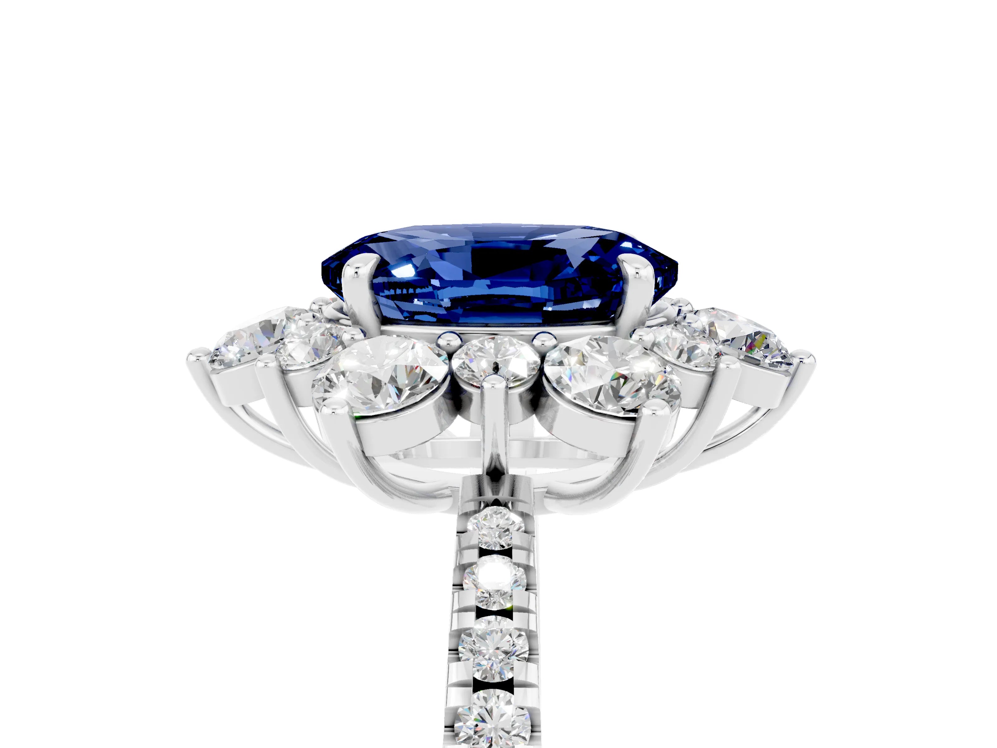 White gold Oval Cut Cut Diamond Floral Halo Pave Band with Prong Setting_5