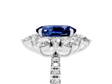 White gold Oval Cut Cut Diamond Floral Halo Pave Band with Prong Setting_5