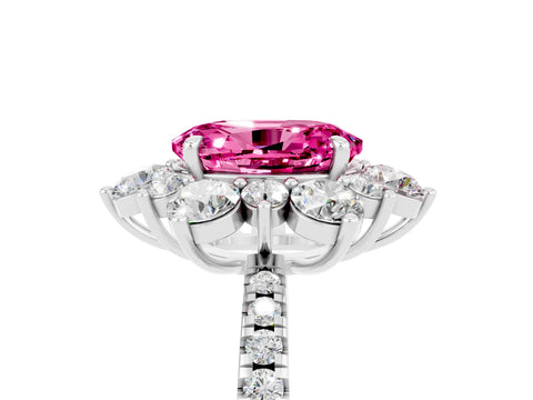 White gold Oval Cut Cut Diamond Floral Halo Pave Band with Prong Setting_5