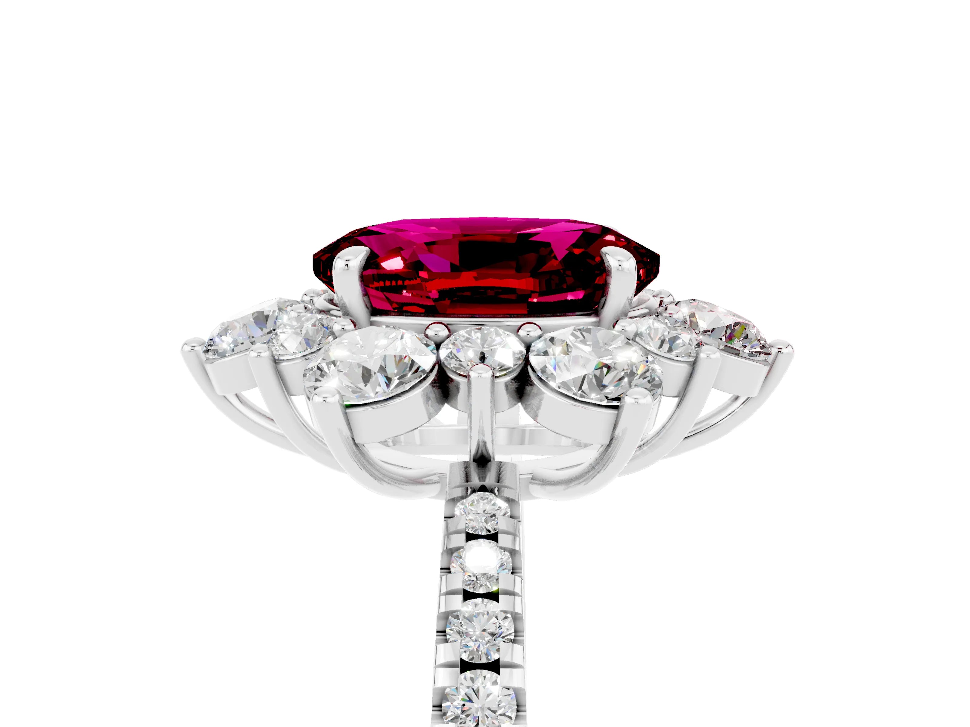 White gold Oval Cut Cut Diamond Floral Halo Pave Band with Prong Setting_5