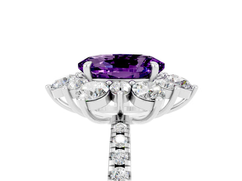 White gold Oval Cut Cut Diamond Floral Halo Pave Band with Prong Setting_5