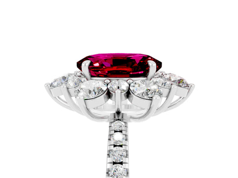 White gold Oval Cut Cut Diamond Floral Halo Pave Band with Prong Setting_5