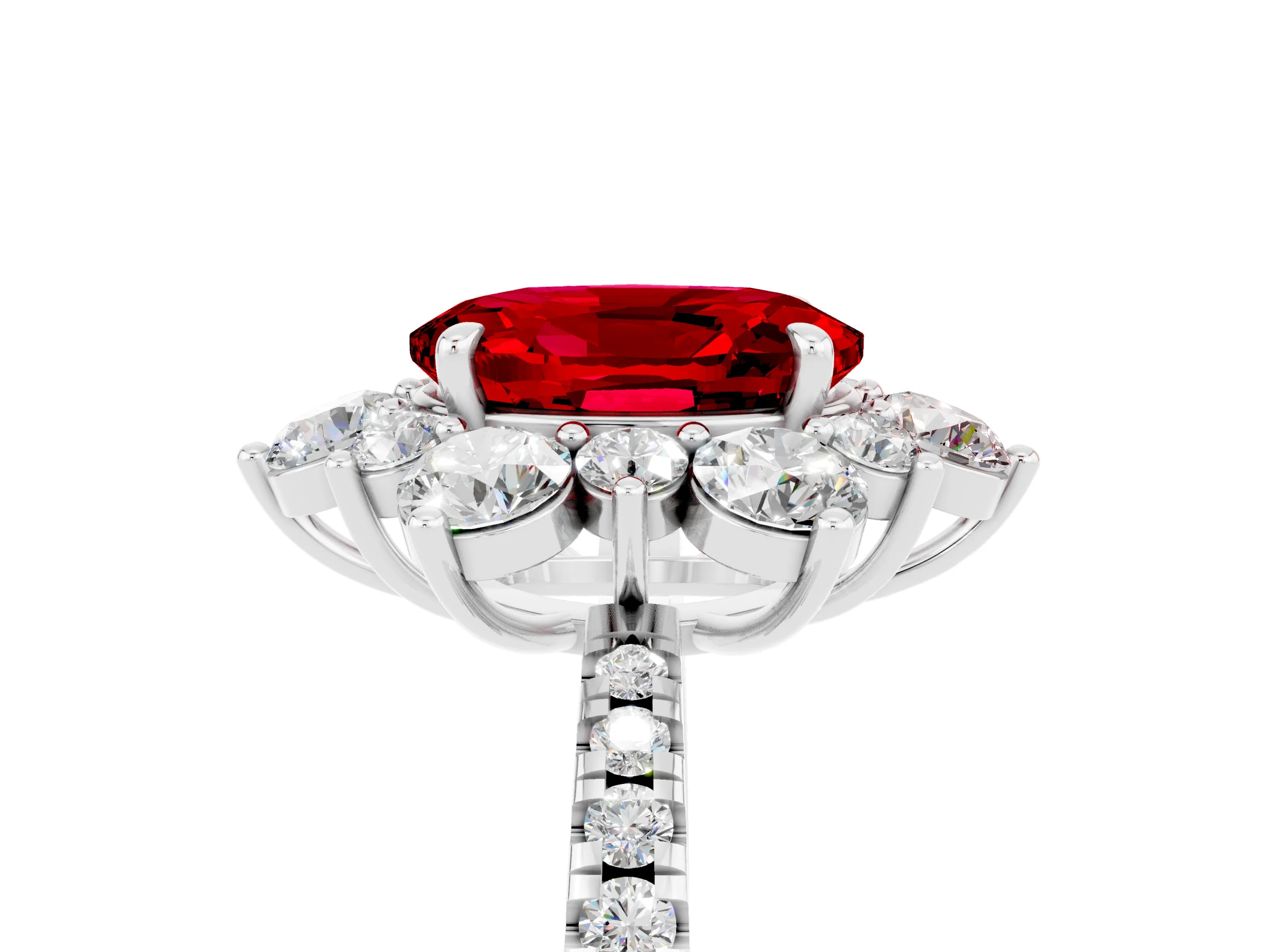 White gold Oval Cut Cut Diamond Floral Halo Pave Band with Prong Setting_5