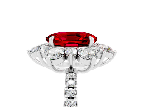 White gold Oval Cut Cut Diamond Floral Halo Pave Band with Prong Setting_5