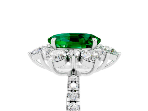 White gold Oval Cut Cut Diamond Floral Halo Pave Band with Prong Setting_5