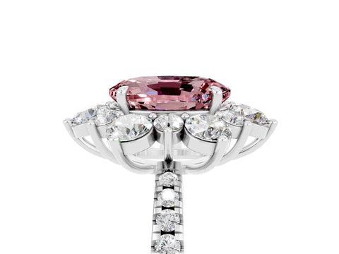 White gold Oval Cut Cut Diamond Floral Halo Pave Band with Prong Setting_5
