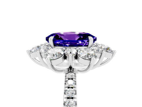White gold Oval Cut Cut Diamond Floral Halo Pave Band with Prong Setting_5