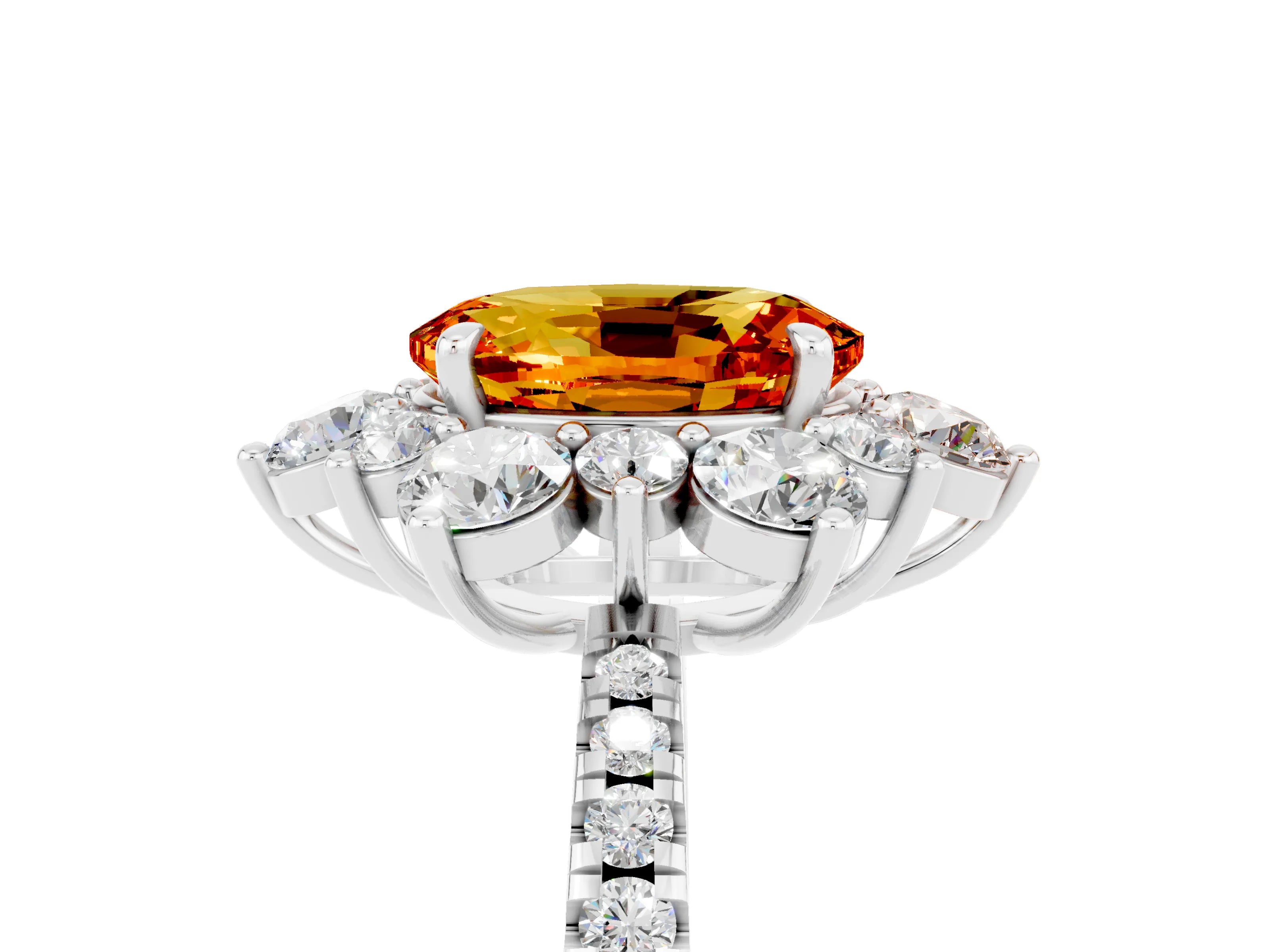 White gold Oval Cut Cut Diamond Floral Halo Pave Band with Prong Setting_5
