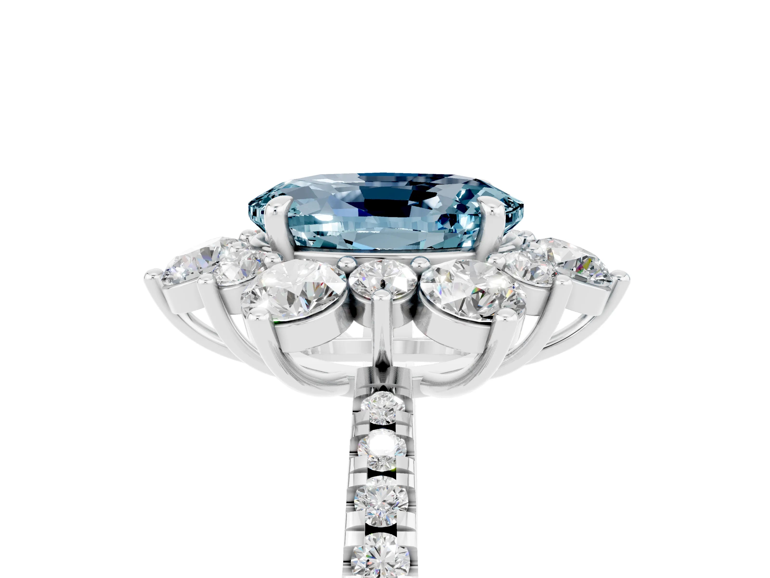 White gold Oval Cut Cut Diamond Floral Halo Pave Band with Prong Setting_5