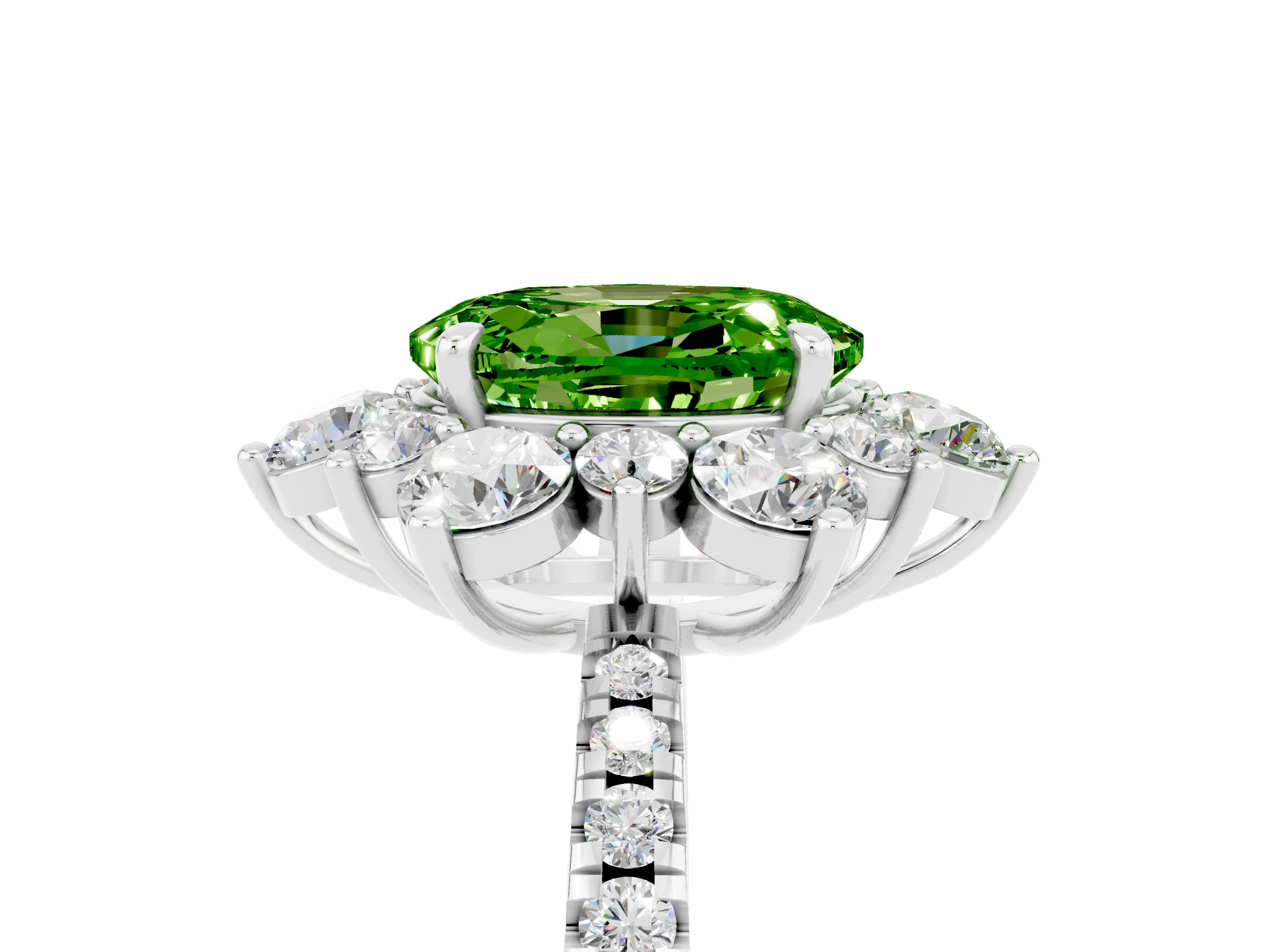 White gold Oval Cut Cut Diamond Floral Halo Pave Band with Prong Setting_5