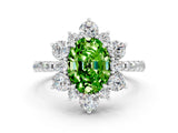 White gold Oval Cut Cut Diamond Floral Halo Pave Band with Prong Setting
