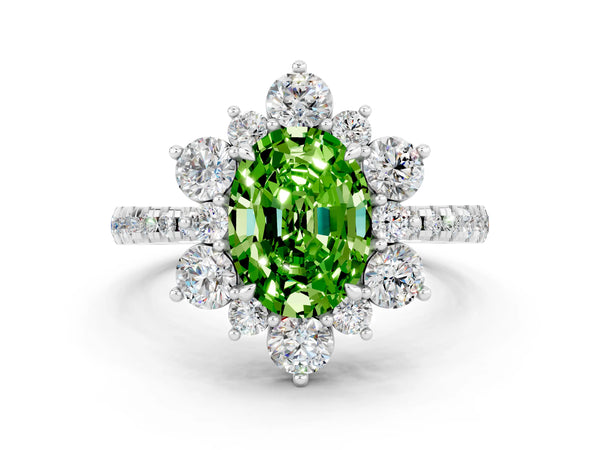 White gold Oval Cut Cut Diamond Floral Halo Pave Band with Prong Setting