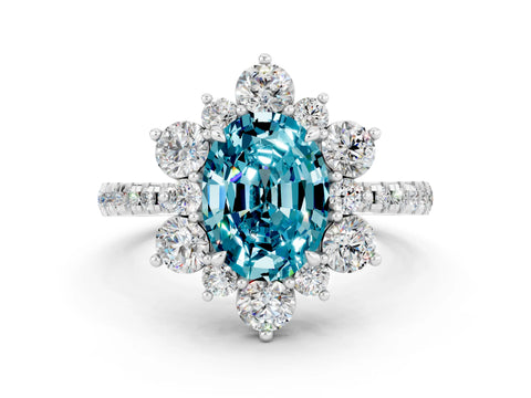 White gold Oval Cut Cut Diamond Floral Halo Pave Band with Prong Setting
