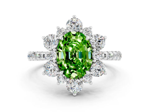 White gold Oval Cut Cut Diamond Floral Halo Pave Band with Prong Setting