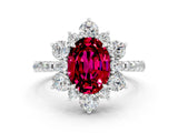 White gold Oval Cut Cut Diamond Floral Halo Pave Band with Prong Setting