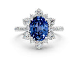 White gold Oval Cut Cut Diamond Floral Halo Pave Band with Prong Setting