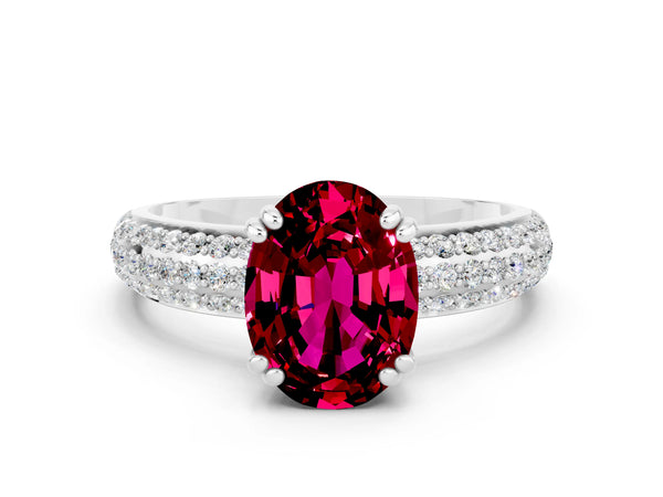Silver Oval Cut Garnet Vintage Milgrain Ring with Round  Stations