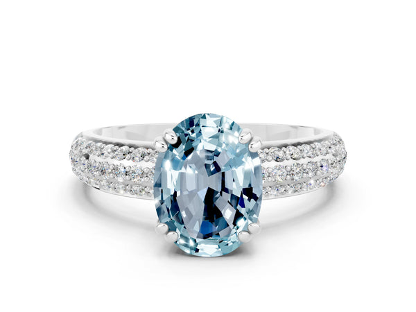 Platinum Oval Aquamarine Vintage Milgrain Engagement Ring with Marquise and Square Stations