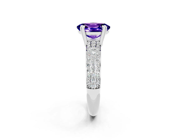 White gold Oval Cut Tanzanite Vintage Milgrain Ring with Round  Stations