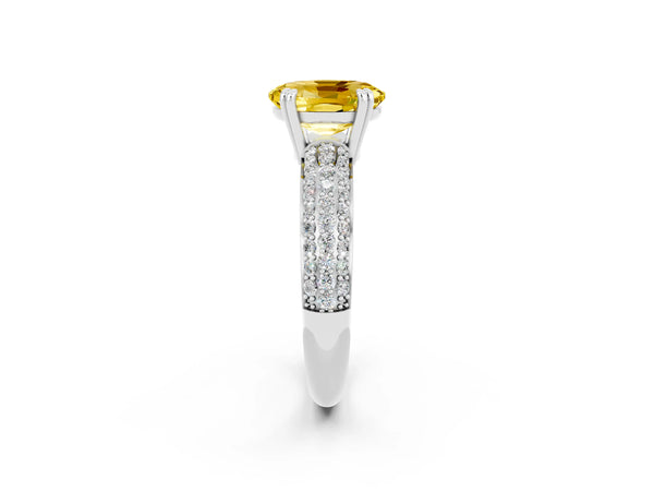 Platinum Oval Cut Yellow Sapphire Vintage Milgrain Ring with Round  Stations