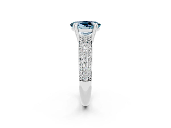 Platinum Oval Aquamarine Vintage Milgrain Engagement Ring with Marquise and Square Stations