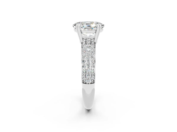 Silver Oval Cut Moissanite Vintage Milgrain Ring with Round  Stations