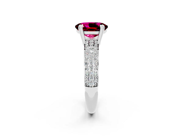 Silver Oval Cut Garnet Vintage Milgrain Ring with Round  Stations