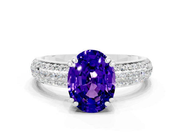 White gold Oval Cut Tanzanite Vintage Milgrain Ring with Round  Stations