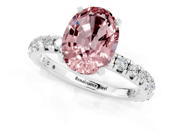 Silver Oval Cut Cut Diamond Pavé Band with Four-Prong Setting