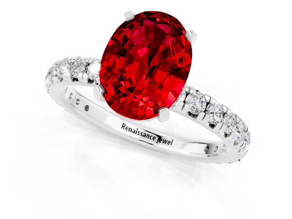 Platinum Oval Cut Cut Diamond Pavé Band with Four-Prong Setting