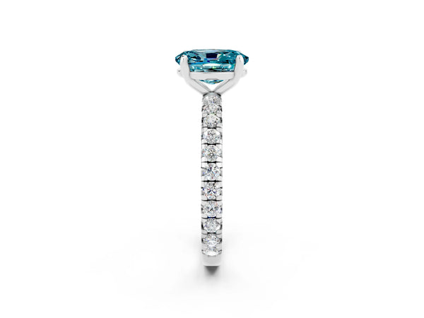 Platinum Oval Cut Cut Diamond Pavé Band with Four-Prong Setting