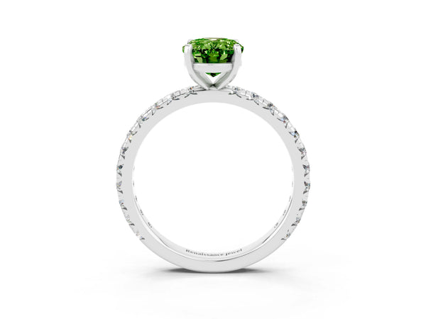 Platinum Oval Cut Cut Diamond Pavé Band with Four-Prong Setting