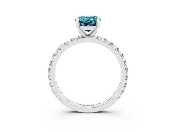 Platinum Oval Cut Cut Diamond Pavé Band with Four-Prong Setting