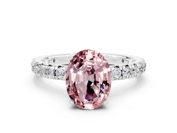 Silver Oval Cut Cut Diamond Pavé Band with Four-Prong Setting