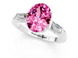 White gold Oval Cut Cut Diamond Ring with Tapered Baguette Side Stones in Four-Prong Setting_1