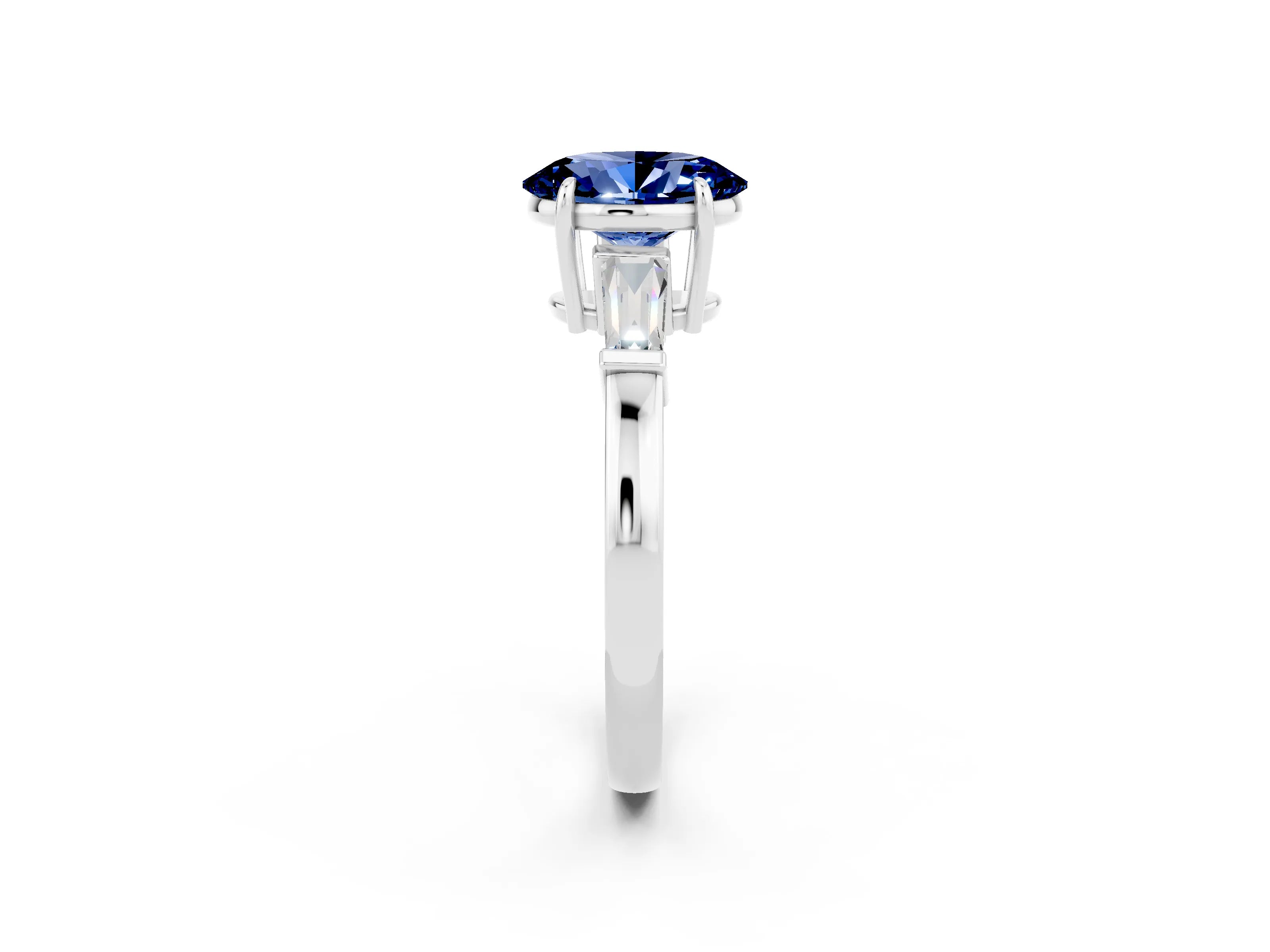White gold Oval Cut Cut Diamond Ring with Tapered Baguette Side Stones in Four-Prong Setting_2