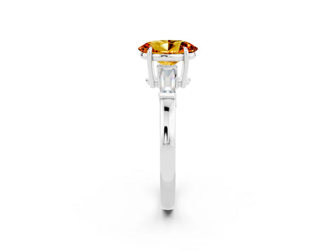 White gold Oval Cut Cut Diamond Ring with Tapered Baguette Side Stones in Four-Prong Setting_2