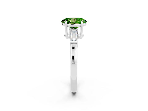 White gold Oval Cut Cut Diamond Ring with Tapered Baguette Side Stones in Four-Prong Setting_2