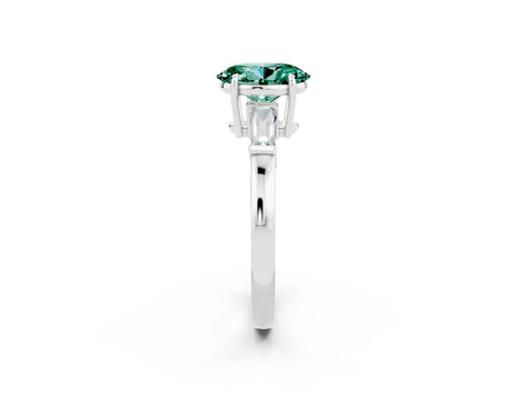 White gold Oval Cut Cut Diamond Ring with Tapered Baguette Side Stones in Four-Prong Setting_2