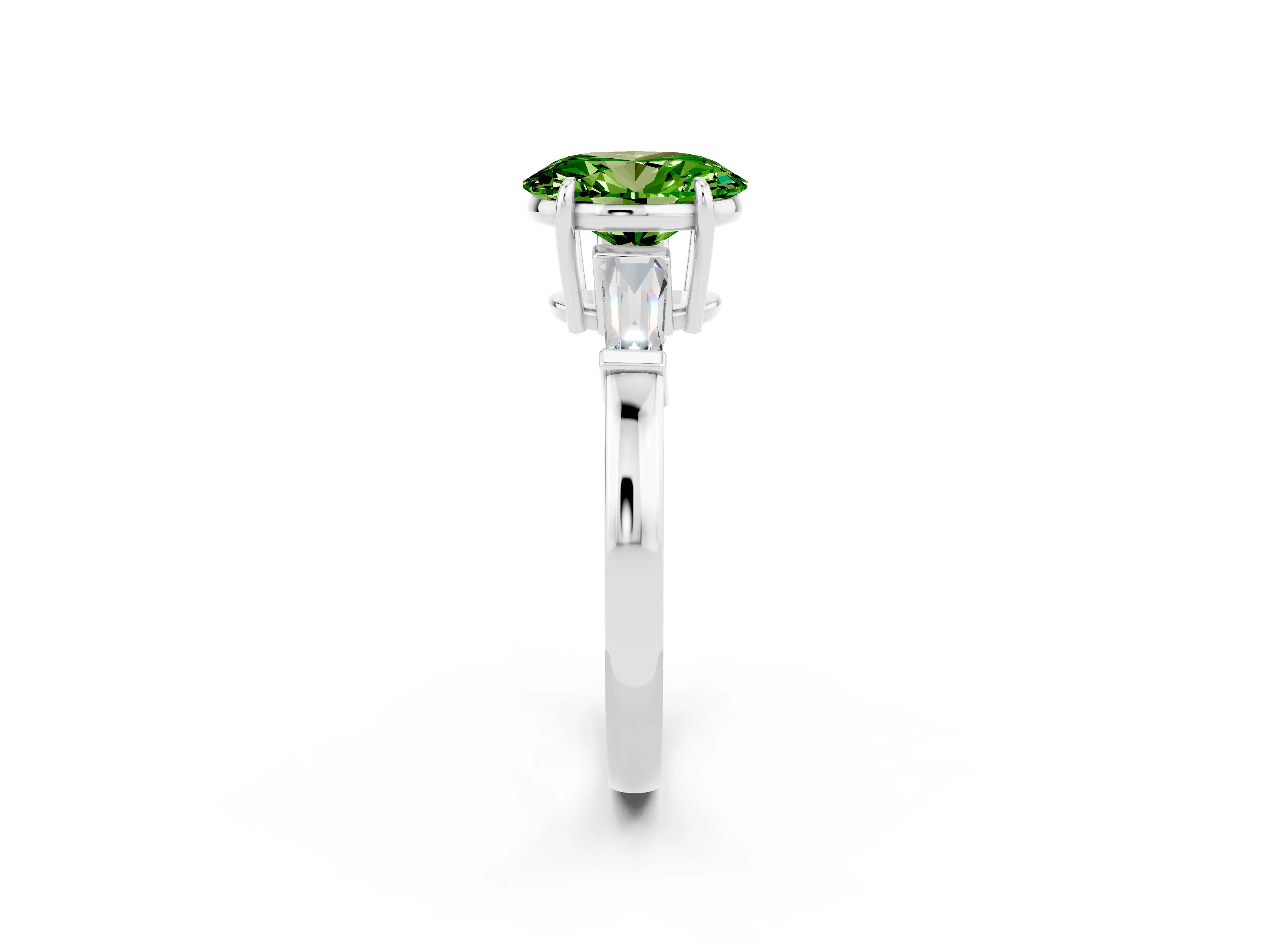 White gold Oval Cut Cut Diamond Ring with Tapered Baguette Side Stones in Four-Prong Setting_2