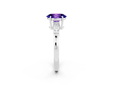 White gold Oval Cut Cut Diamond Ring with Tapered Baguette Side Stones in Four-Prong Setting_2
