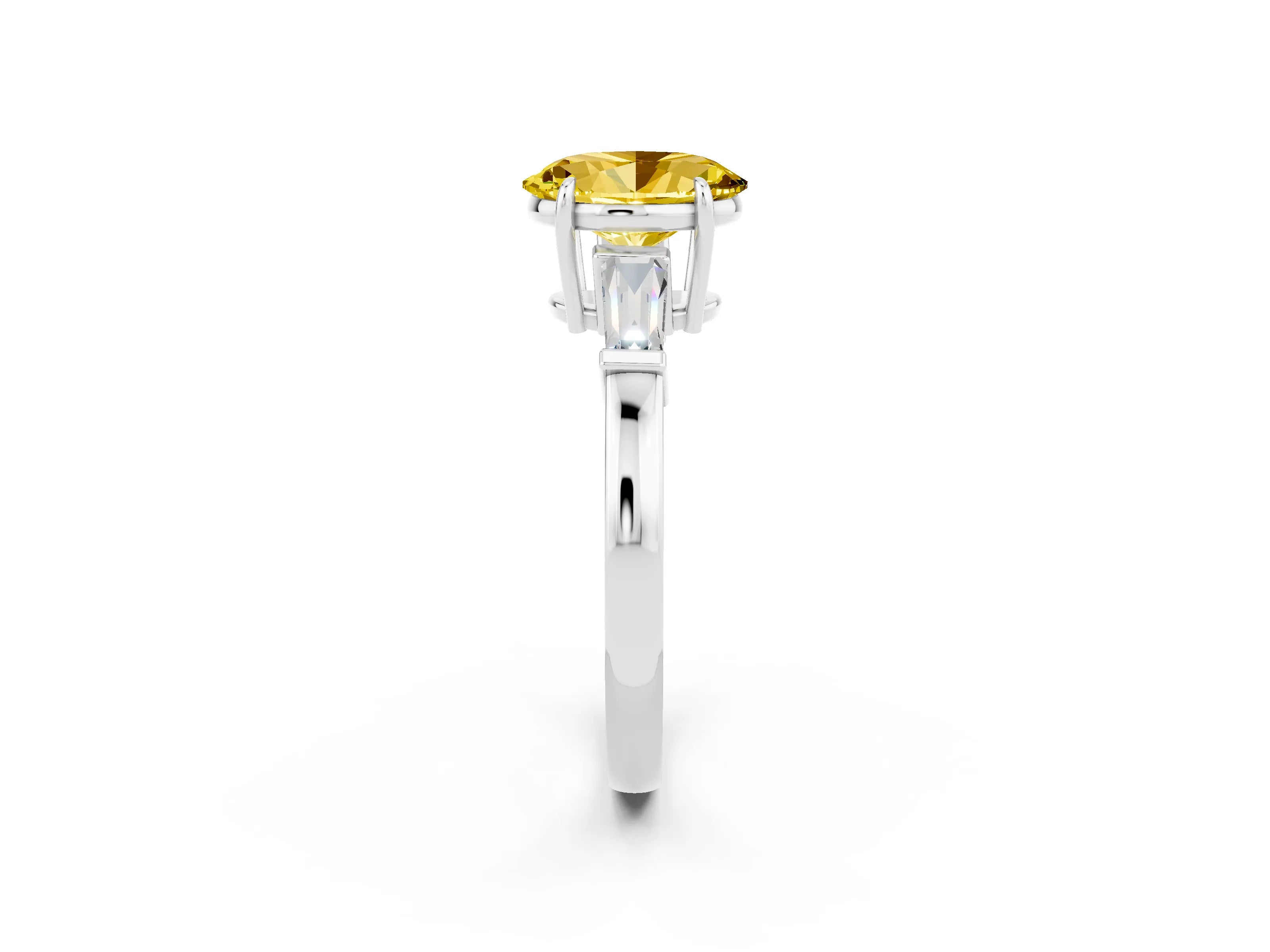 White gold Oval Cut Cut Diamond Ring with Tapered Baguette Side Stones in Four-Prong Setting_2