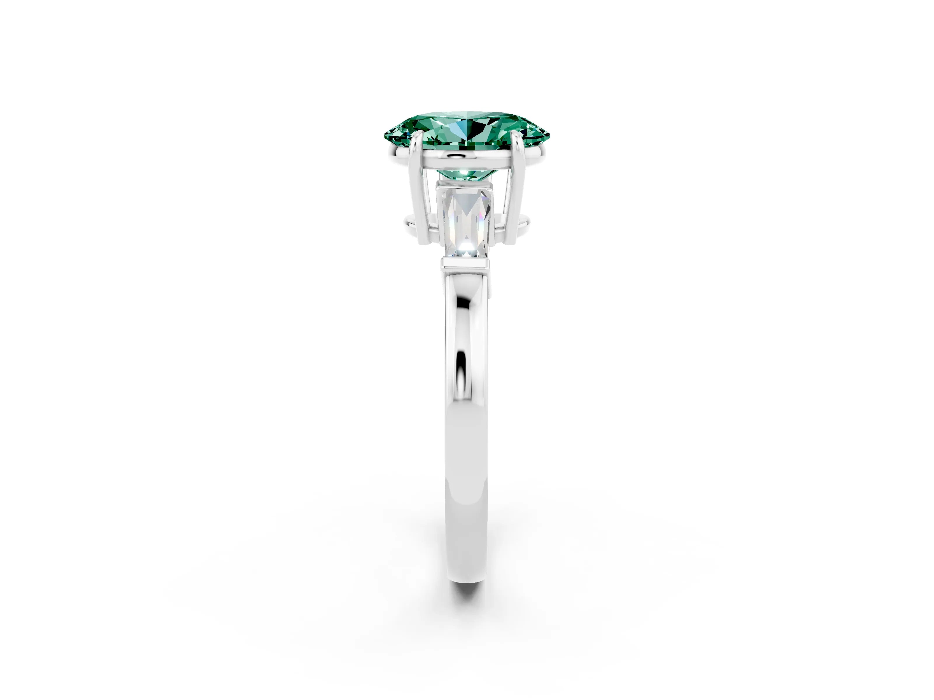 White gold Oval Cut Cut Diamond Ring with Tapered Baguette Side Stones in Four-Prong Setting_2