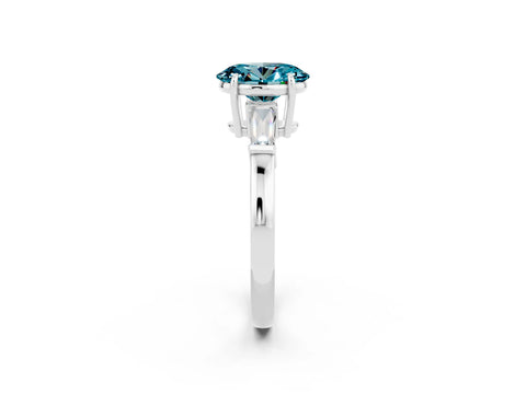 White gold Oval Cut Cut Diamond Ring with Tapered Baguette Side Stones in Four-Prong Setting_2