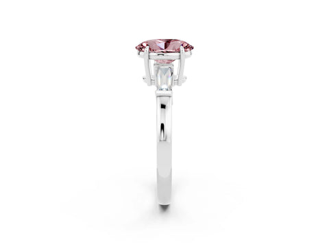 White gold Oval Cut Cut Diamond Ring with Tapered Baguette Side Stones in Four-Prong Setting_2