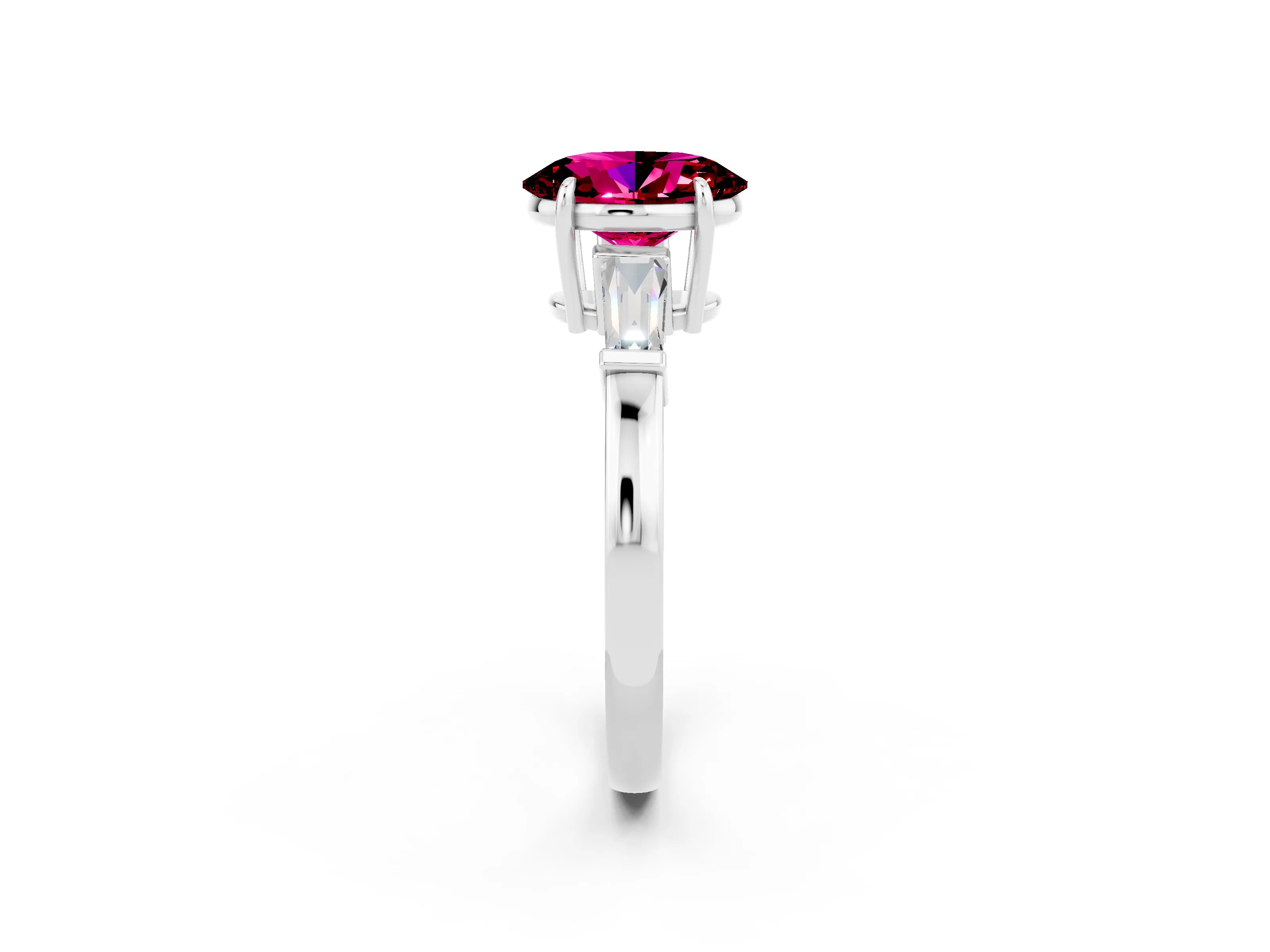 White gold Oval Cut Cut Diamond Ring with Tapered Baguette Side Stones in Four-Prong Setting_2