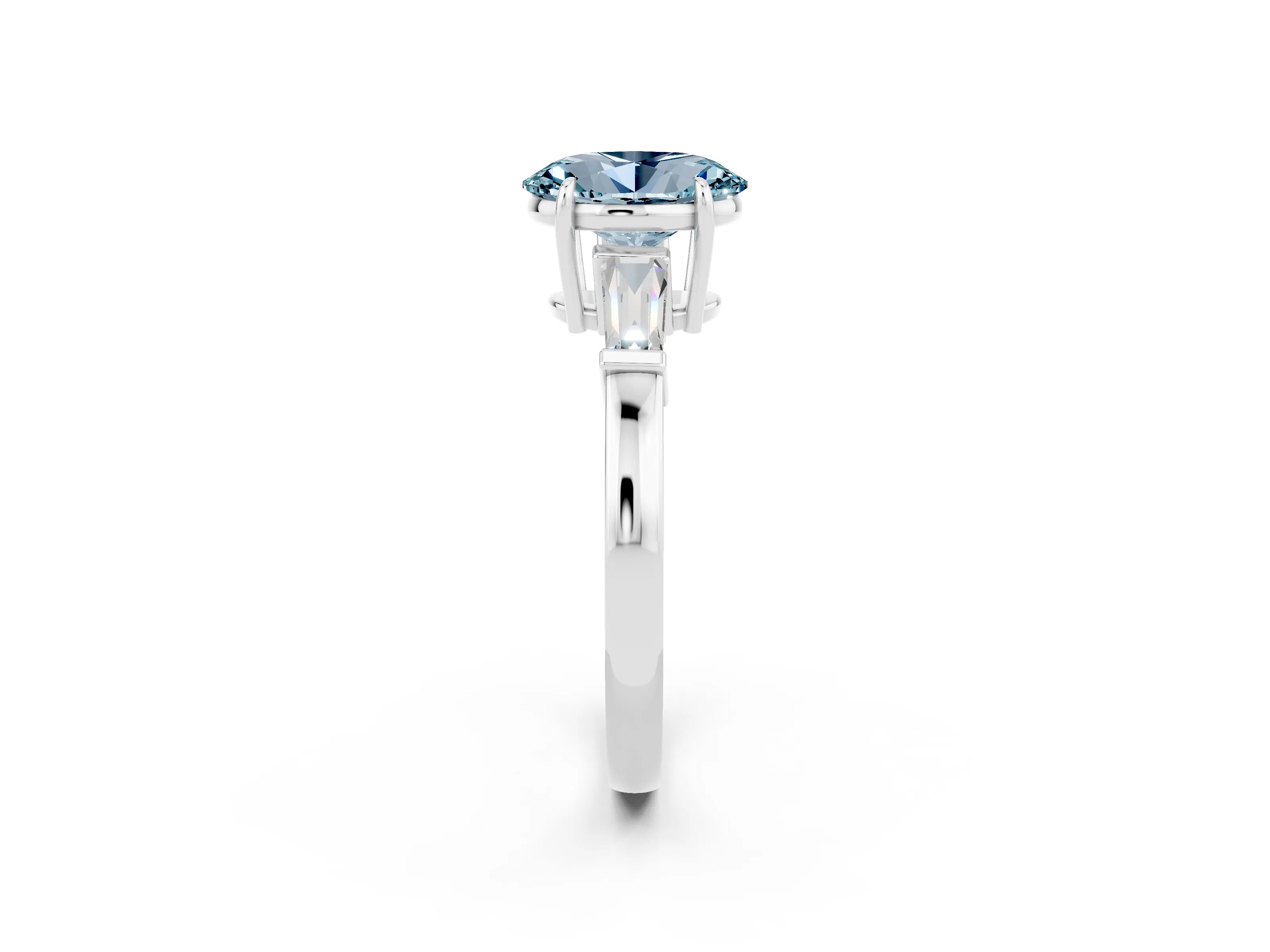 White gold Oval Cut Cut Diamond Ring with Tapered Baguette Side Stones in Four-Prong Setting_2